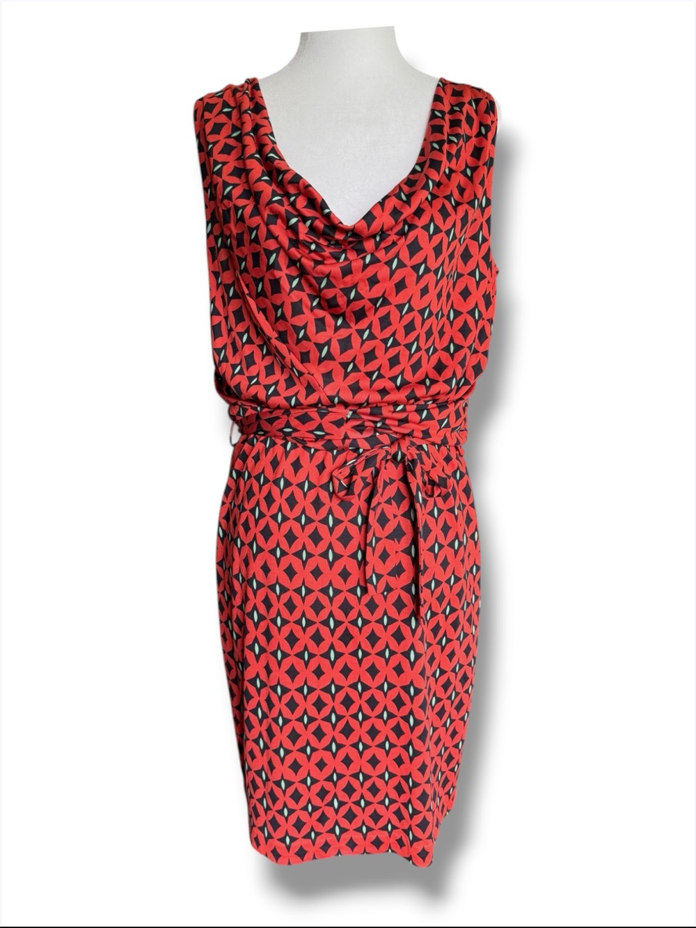 Diane von Furstenberg 100% Silk Cowl Neck Geometric Print Dress Keesa Dress Sz 6